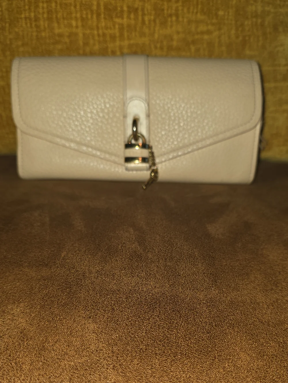 Chloe  Neutral Leather Envelope Wallet with Silver Padlock Accent